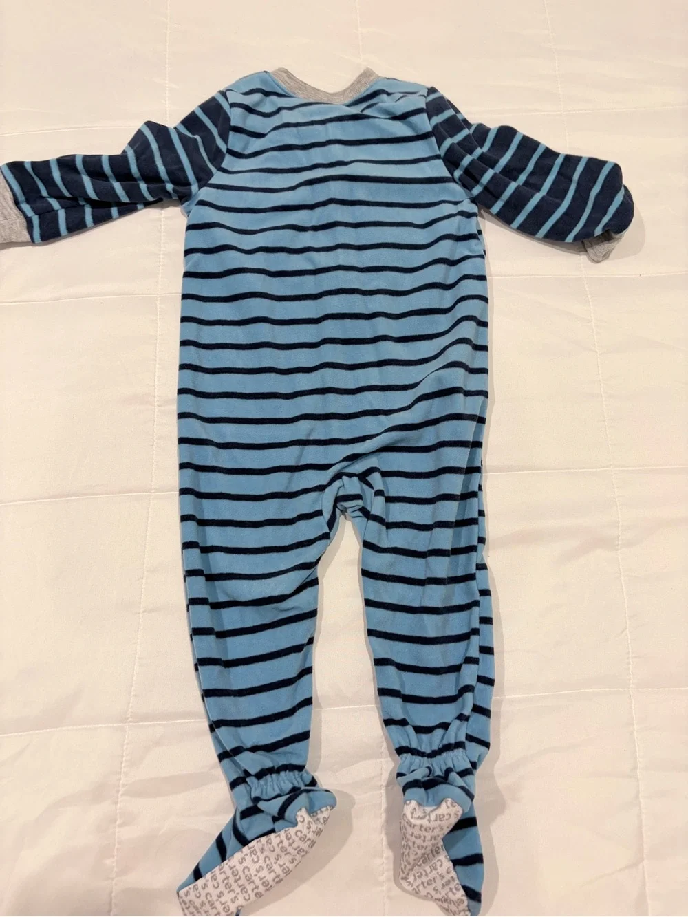 Carter's Blue Striped Bear Footed One-Piece NWT - Picture 2 of 4